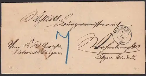 Württemberg Wangen 1870 nach Hargaz    (20604
