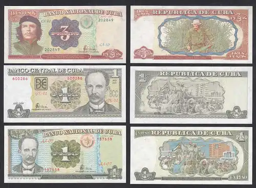 Kuba - Cuba - 1,1,3 Pesos 1995-2004 Pick 112,113,121d UNC (1)    (31912