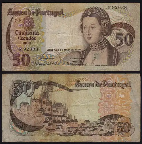 Portugal - 50 Escudos Banknote 28-5-1968 - Pick 174a F (4)  (21778