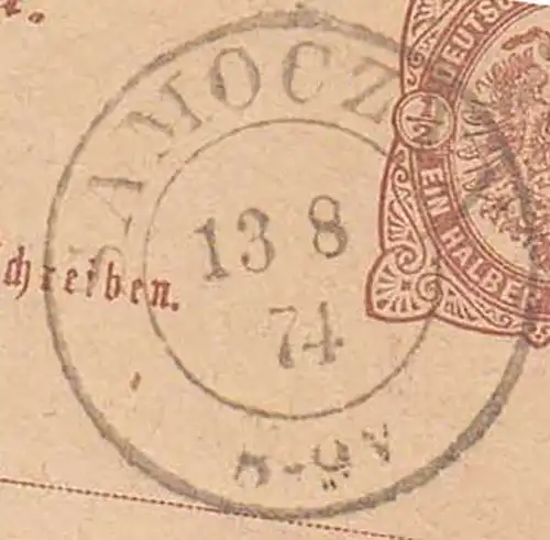 1874 Deutsches Reich 1/2 Groschen Ganzsache SAMOCZIN nach Posen   (20083