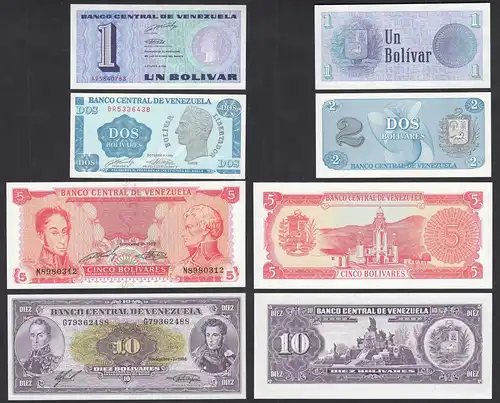 Venezuela 4 Stück 1, 2, 5, 10 Bolivares Banknoten 1988-89 UNC (1)  (31940