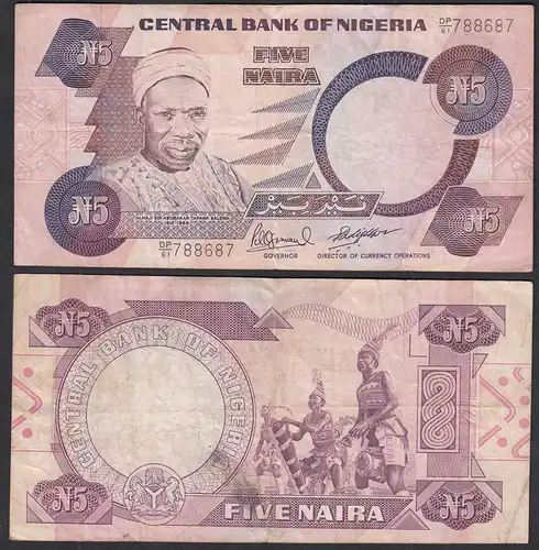 Nigeria 5 Naira Banknote sig.10 Pick 24e (1984-2000) F (4)     (31945