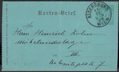 Österreich - Austria Kartenbrief 1889 Alsergrund n. Weissgärber  (20244