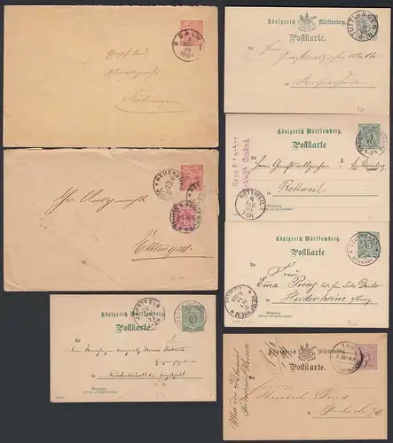 Württemberg 7 Stück Ganzsachen Postal Stationery ab 1877 gebraucht    (20439
