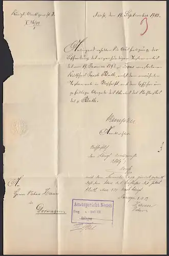 Neuss 1903 Gerichtsbrief Ortsbrief Dienstbrief   (20440