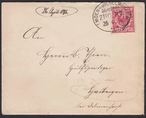 Bahnpost Ovalstempel Emden - Wilhelmshaven ZUG 87 Brief 1896   (20901