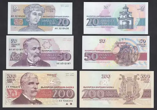 Bulgarien - Bulgaria 20,50,200 Leva 1991/1992 Pick 100,101,103 UNC    (31957