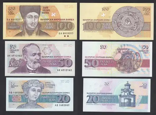 Bulgarien - Bulgaria 20,50,100 Leva 1991/1993 Pick 100,101,102 UNC    (31958