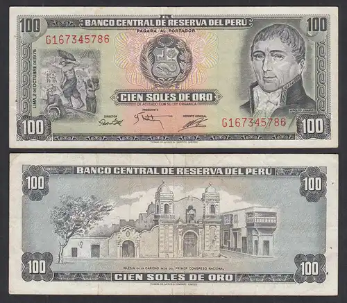 Peru - 100 SOLES DE ORO 2-10-1975 Banknote - Pick 108 - VF (3)    (31960