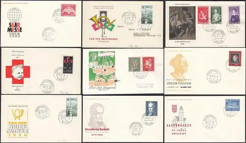 Saarland ca. 1955-1959 Lot FDC´s 9 Stück Gelegenheit günstig   (20536