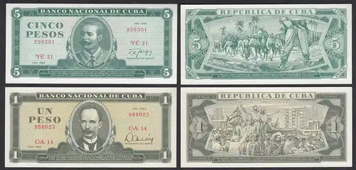 Kuba - Cuba - 1 + 5 Pesos Banknoten 1982+1988 UNC (1) Pick 102b + 103d   (31961
