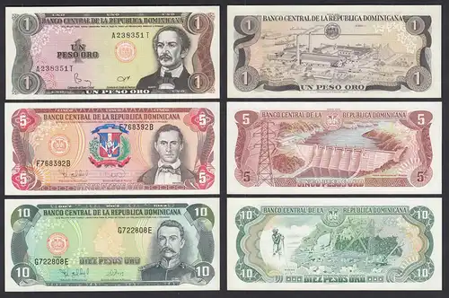 Dominikanische Republik - Dominican Republic 3 Stück Banknoten 1,5,10 Peso UNC