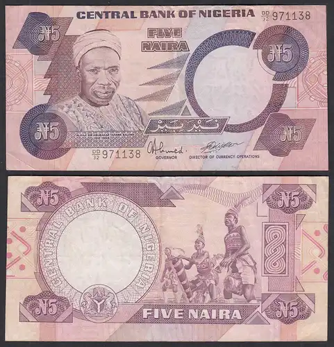 NIGERIA - 5 NAIRA Banknote  PICK 24d 1984 VF (3) sig. 9  (31981