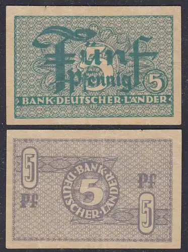 BDL Bank Deutscher Länder 5 Pfennig 1948 Ro 250b F/VF (3/4)    (27772