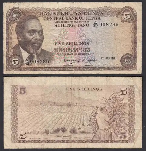 KENIA - KENYA 5 Shillings Banknote 1971 Pick 6b VG (5)    (32044