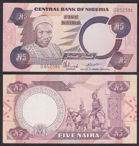 NIGERIA - 5 NAIRA Banknote  PICK 24d 1984 XF (2) sig. 9    (32104
