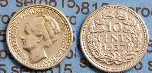 Niederlande NEDERLAND 10 Cent Silber 1937  (b480