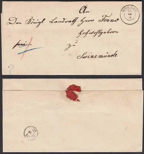 alter Umschlag WOLLIN K2 nach SWINEMÜNDE     (32087