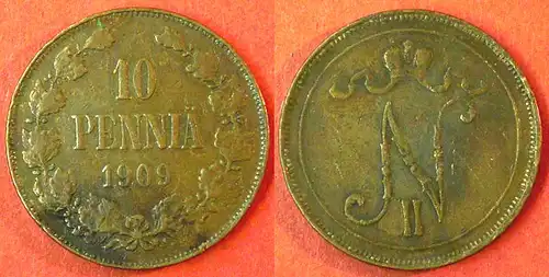 Finland - Finnland 10 Penniä 1908 Nikolaus II.1894-1917   (3849