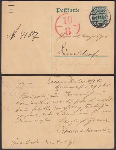 1913 Essen Ruhr DR Postkarte nach Düsseldorf    (26057