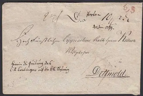1799 alter Umschlag PORTA K2 nach DETTMOLD mit Taxierung   (24504