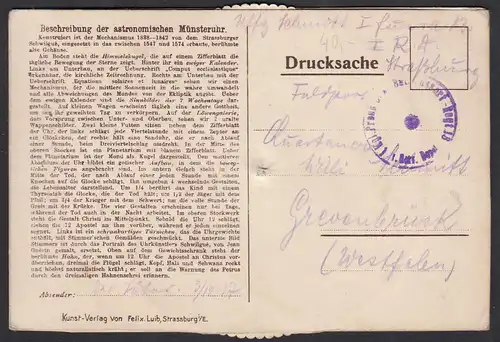 AK Mechanische Karte Astronomische Münster-Uhr Strassburg 1917  (27419
