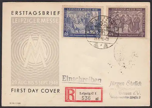 SBZ Leipziger Herbstmesse 1948 FDC Ersttagbrief per Einschreiben  (20286