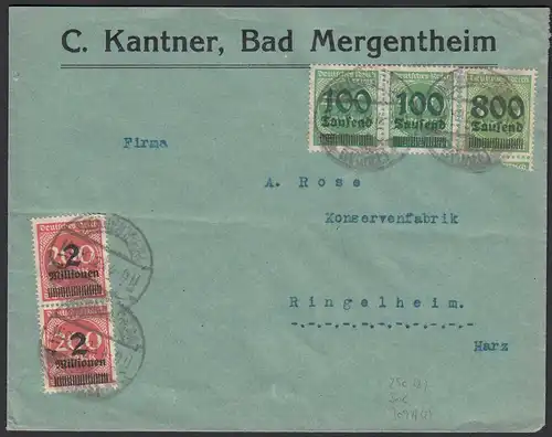Deutsches Reich Infla-Brief 1923 Bad Mergentheim nach Ringelheim  (21674
