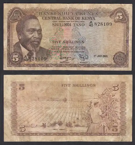 KENIA - KENYA 5 Shillings Banknote 1969 Pick 6a  VG (5)    (32043