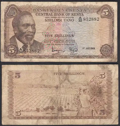 KENIA - KENYA 5 Shillings Banknote 1969 Pick 6a  VG (5)    (32042