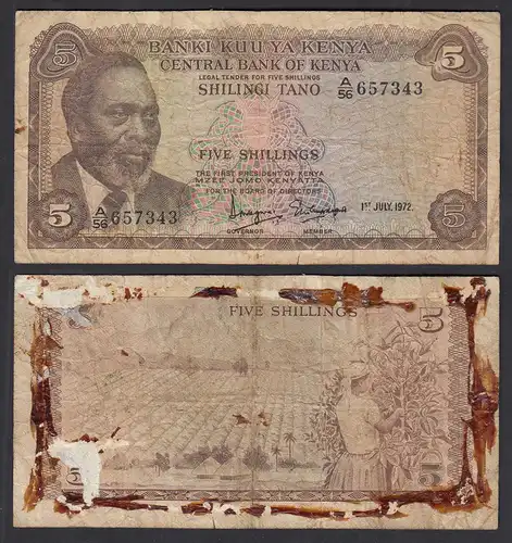 KENIA - KENYA 5 Shillings Banknote 1972 Pick 6c  G (6)    (32041