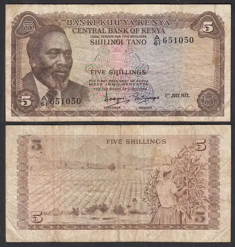 KENIA - KENYA 5 Shillings Banknote 1972 Pick 6c F (4)  (32040