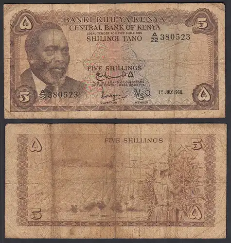 KENIA - KENYA 5 Shillings Banknote 1968 Pick 1c VG (5)    (32039