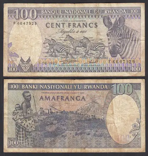 RUANDA - RWANDA 100 Francs Banknote 1982 F (4) Pick 18  (32034