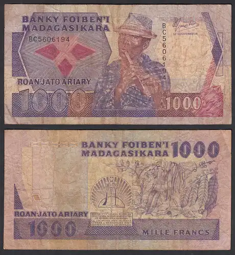 Madagaskar - Madagascar 1000 Francs  (1988-93) Pick 72a VG (5) sig.2    (32031