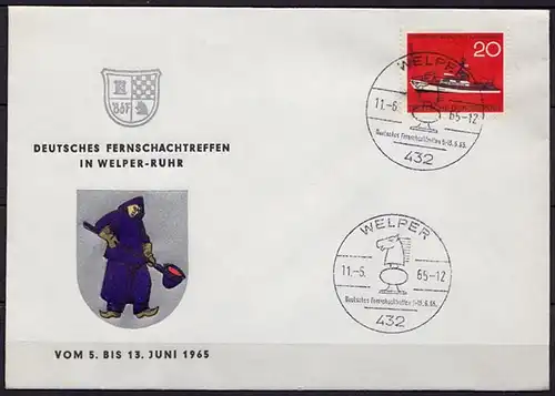 Schach Stempel 1965 Welper Deutsches Fernschachtreffen Umschlag  (b811