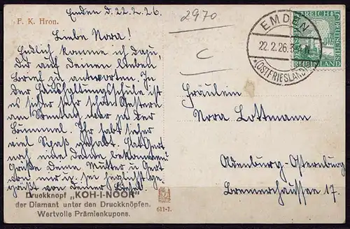1926 EMDEN Ostfriesland schöner Stempel auf Karte   (b969