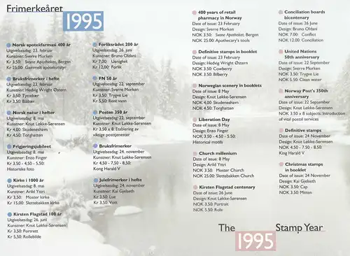 Norwegen - Norway 1995 FDC kompletter Jahrgang im offizielle Jahresmappe