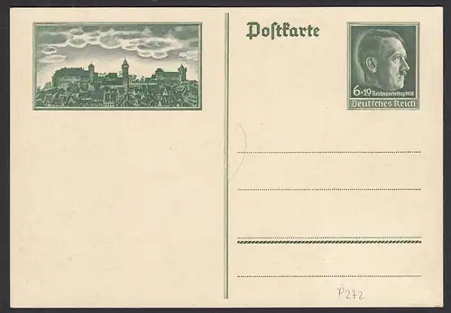 Deutsches Reich 1938 Ganzsache P272 Sonderpostkarte zum Reichsparteitag   (32137