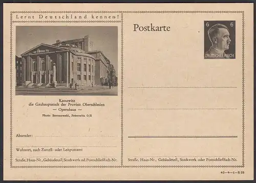 Deutsches Reich 1941 Ganzsache P304 Bildpostkarte Kattowitz Schlesien   (32139