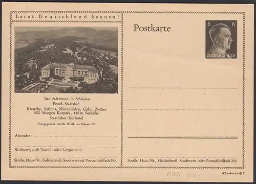 Deutsches Reich 1941 Ganzsache P304 Bildpostkarte Salzbrunn  Schlesien   (32145