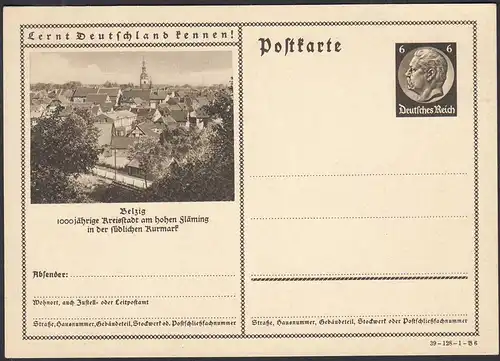 Deutsches Reich 1941 Ganzsache P236 Bildpostkarte Belzig Kurmark   (32146