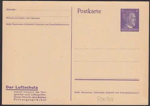 Deutsches Reich 1943/44 Ganzsache P312/03 Der Luftschutz braucht..    (32156