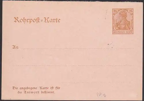 Deutsches Reich 1908 Rohrpost-Ganzsache Frageteil RP 16 ungebraucht    (32159