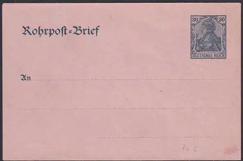 Deutsches Reich 1908 Rohrpost-Umschlag Ganzsache RU 5 ungebraucht    (32160