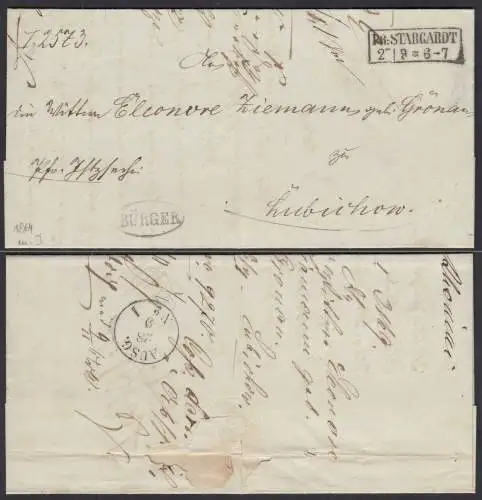 1864 PR: STARGARDT R2 Westpreussen Brief mit Inhalt + Briefträger Stempel (32130