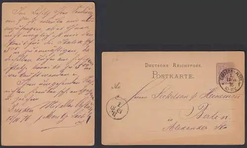 DRESDEN-ALTST. Deutsches Reich 1876 5 Pfennige Postkarte nach BERLIN   (32203