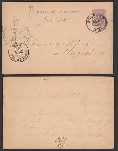 WOLGAST Deutsches Reich 1880 5 Pfennige Postkarte nach MAGDEBURG  (32201