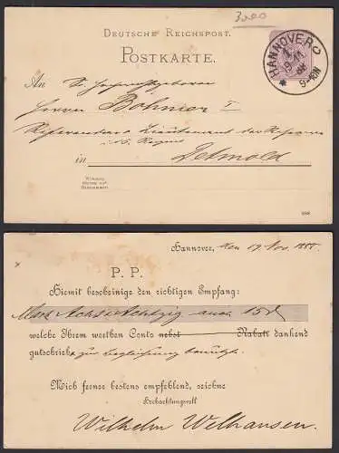 HANNOVER 1C Deutsches Reich 1888 5 Pfennig Postkarte nach DETMOLD  (32199