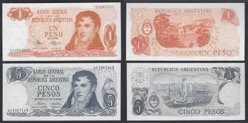 Argentinien - Argentina 1 + 5 Pesos 1970+74 UNC Pick 287 + 294 UNC (1)  (32222